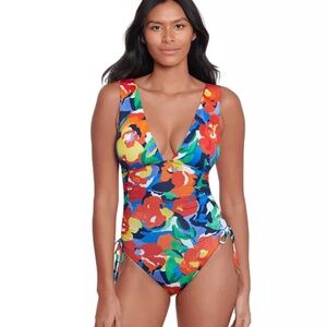 Lauren Ralph Lauren Women's Shirred Plunge-Neck One-Piece Swimsuit